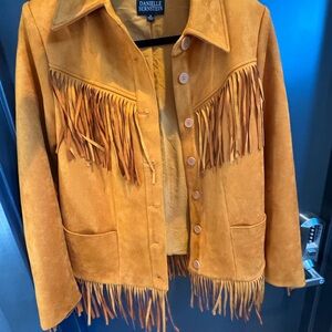 Danielle Bernstein Mustard Fringe Utility Jacket